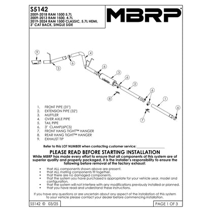 MBRP 3in. Aluminum Cat-Back Single Side Exit Exhaust | Dodge Ram 1500 5.7L (09) (S5142AL)