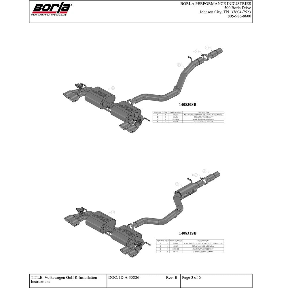 Borla S-Type Cat-Back Exhaust | 2015-2017 VW Golf R Mk7 (140643)