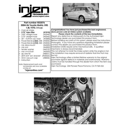 Injen Polished Cold Air Intake System | Toyota Matrix XRS (04) (RD2076P)