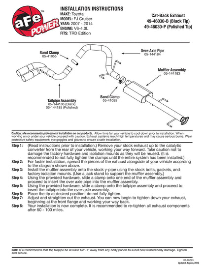 aFe 3in SS Cat-Back Exhaust w/ Mid-Side Tips | FJ Cruiser (07-14) (49-46030-P)