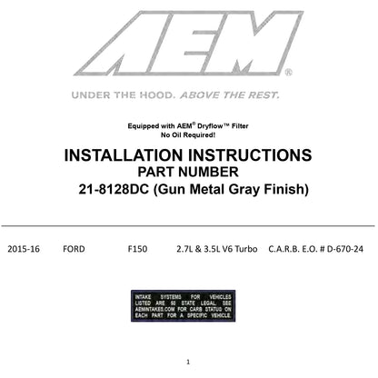 AEM 3.5L V6 Cold Air Intake System | Ford F-150 (15) (21-8128DC)