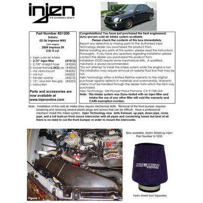 Injen Black RD Series Cold Air Intake System | Subaru WRX (02-06) / STi (04+) (RD1200BLK)
