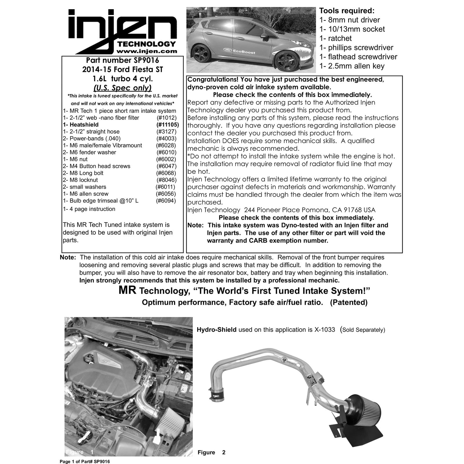 Injen 14 Ford Fiesta ST 1.6L Turbo 4Cyl Polished Short Ram Intake w/MR Tech | Ford Fiesta (02-14) / Mazda 2 (07-15) (SP9016P)