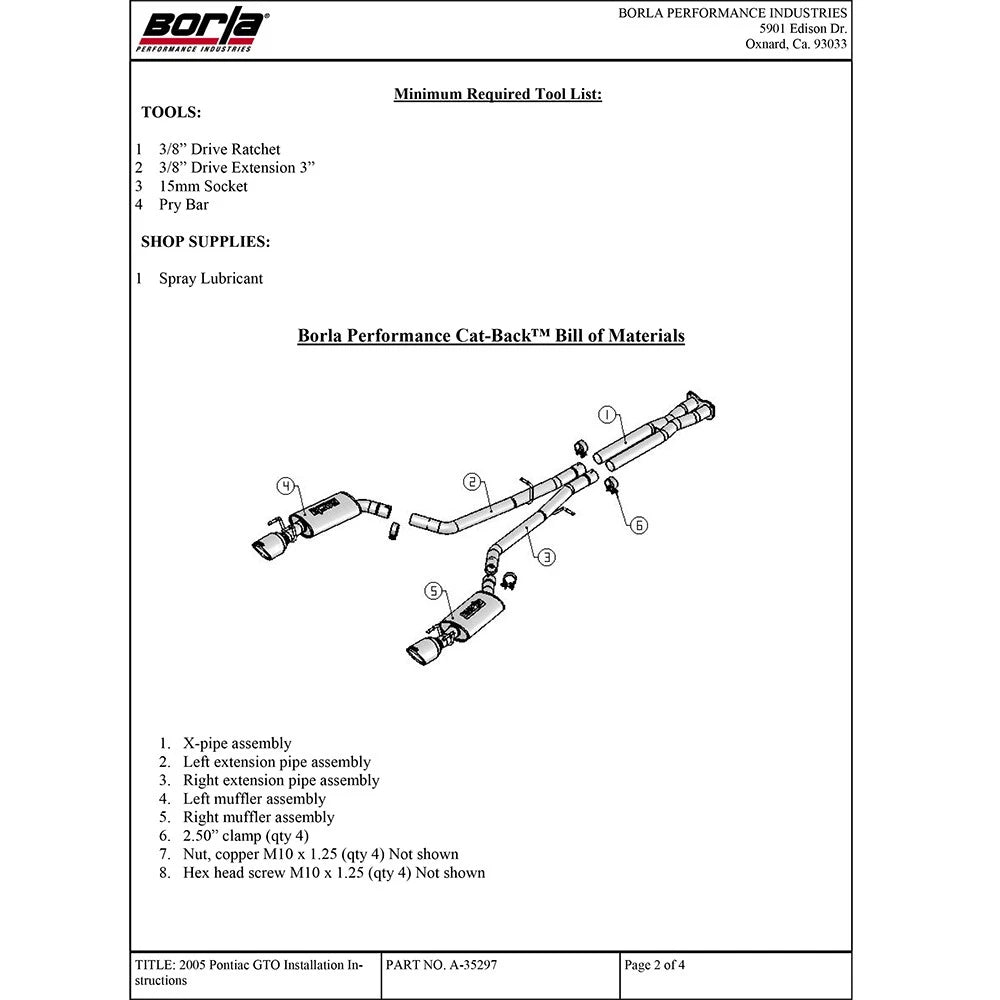 Borla Cat-Back Exhaust System - S-Type Classic | 2005-2006 Pontiac GTO 6.0L (140165)