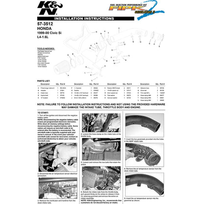 K&N Engineering Performance Intake Kit: Honda Civic Si 1999 - 2000