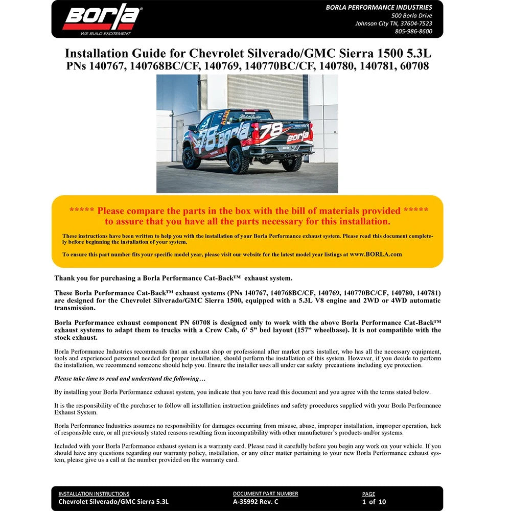 Borla Cat-Back Exhaust System - Touring | Multiple Fitments (140768BC)
