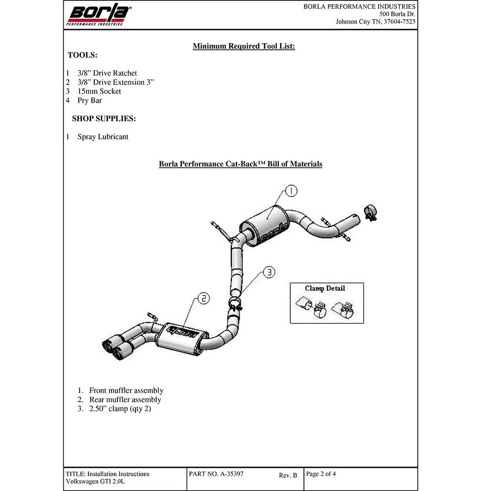 Borla Cat-Back Exhaust System - S-Type | 2006-2009 Volkswagen GTI 2.0L (140248)