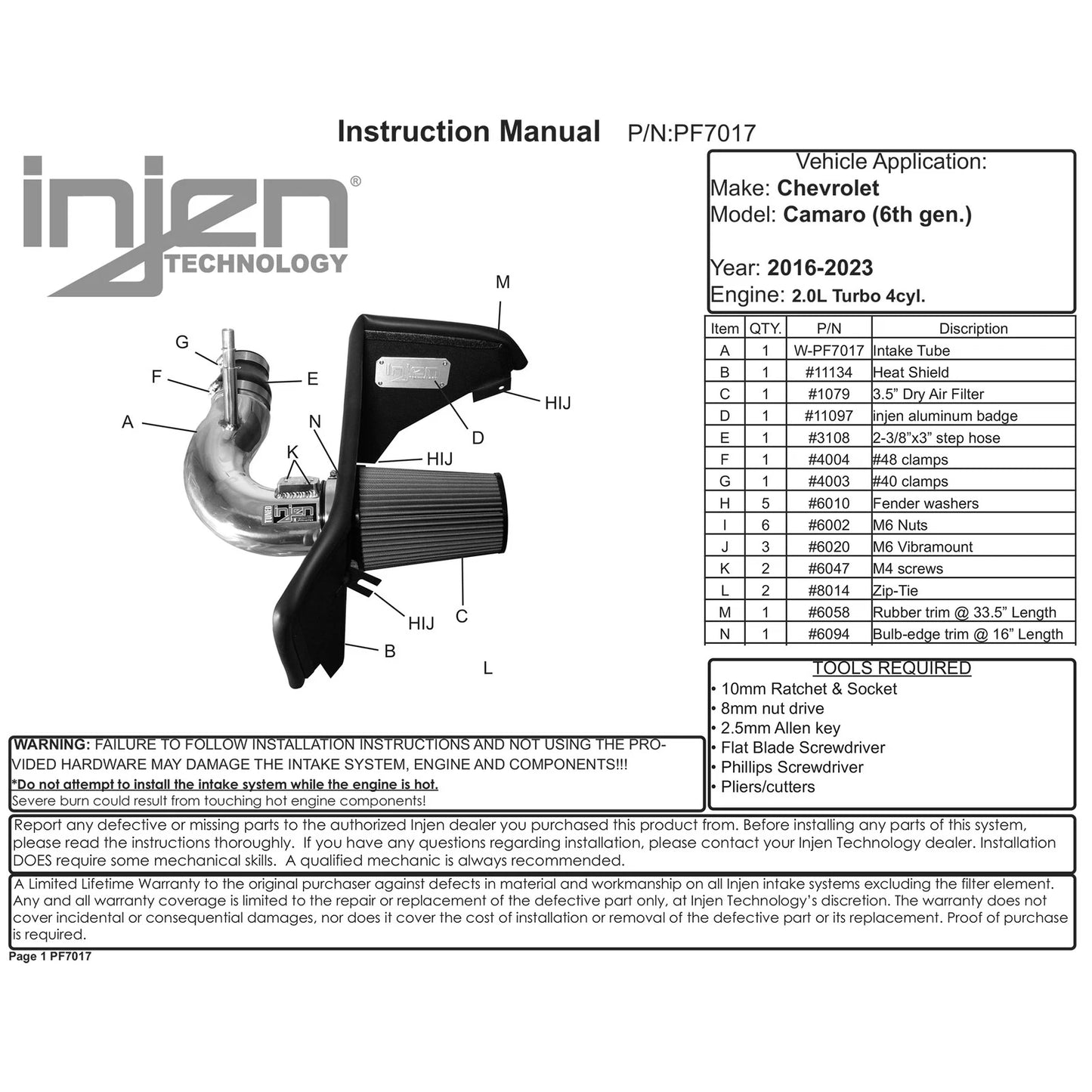 Injen Wrinkle Black Power-Flow Air Intake System | Chevrolet Camaro (16-26) (PF7017WB)