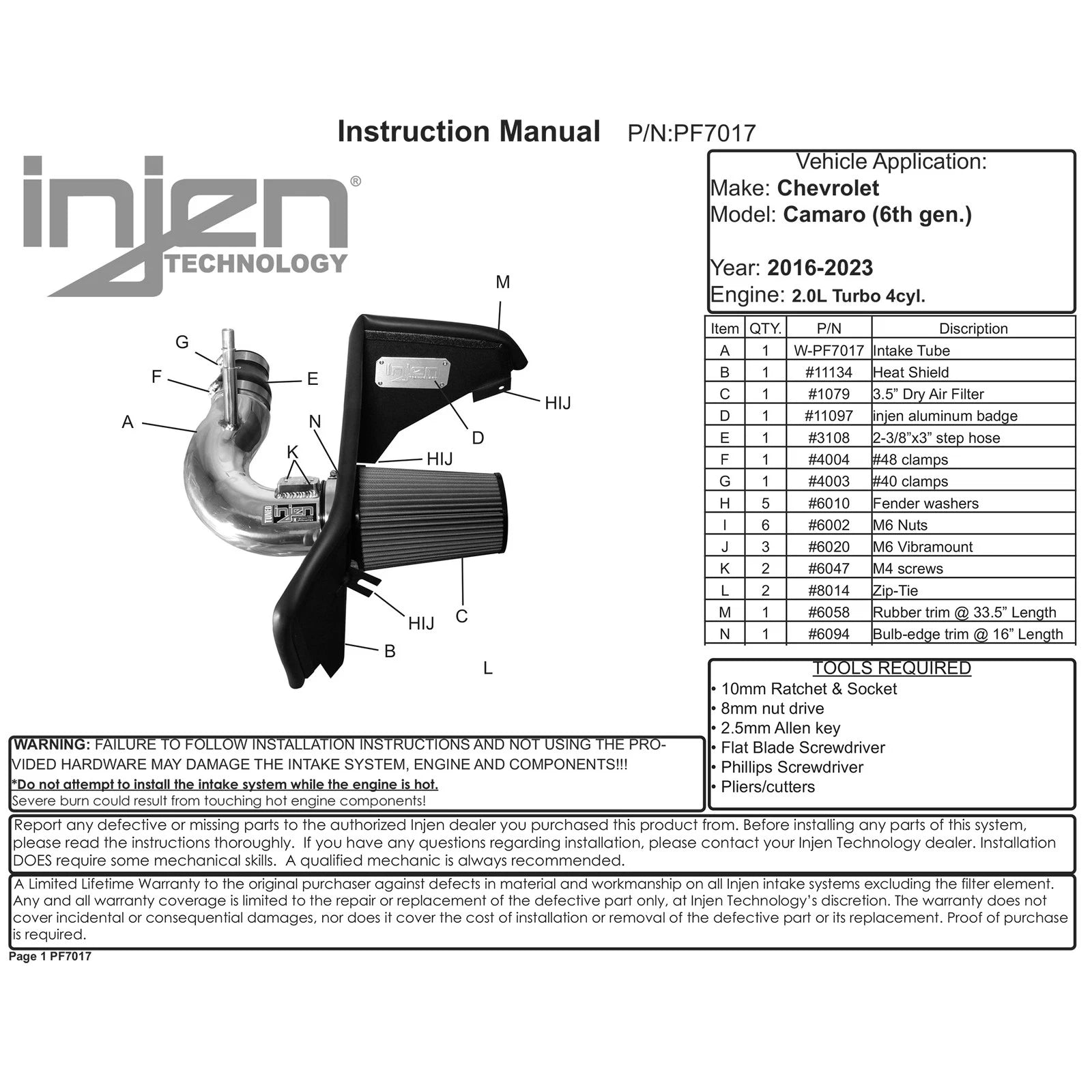 Injen Wrinkle Black Power-Flow Air Intake System | Chevrolet Camaro (16-26) (PF7017WB)