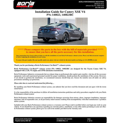 Borla Cat-Back Exaust System - S-Type | 2018-2021 Toyota Camry XSE 3.5L (140823)