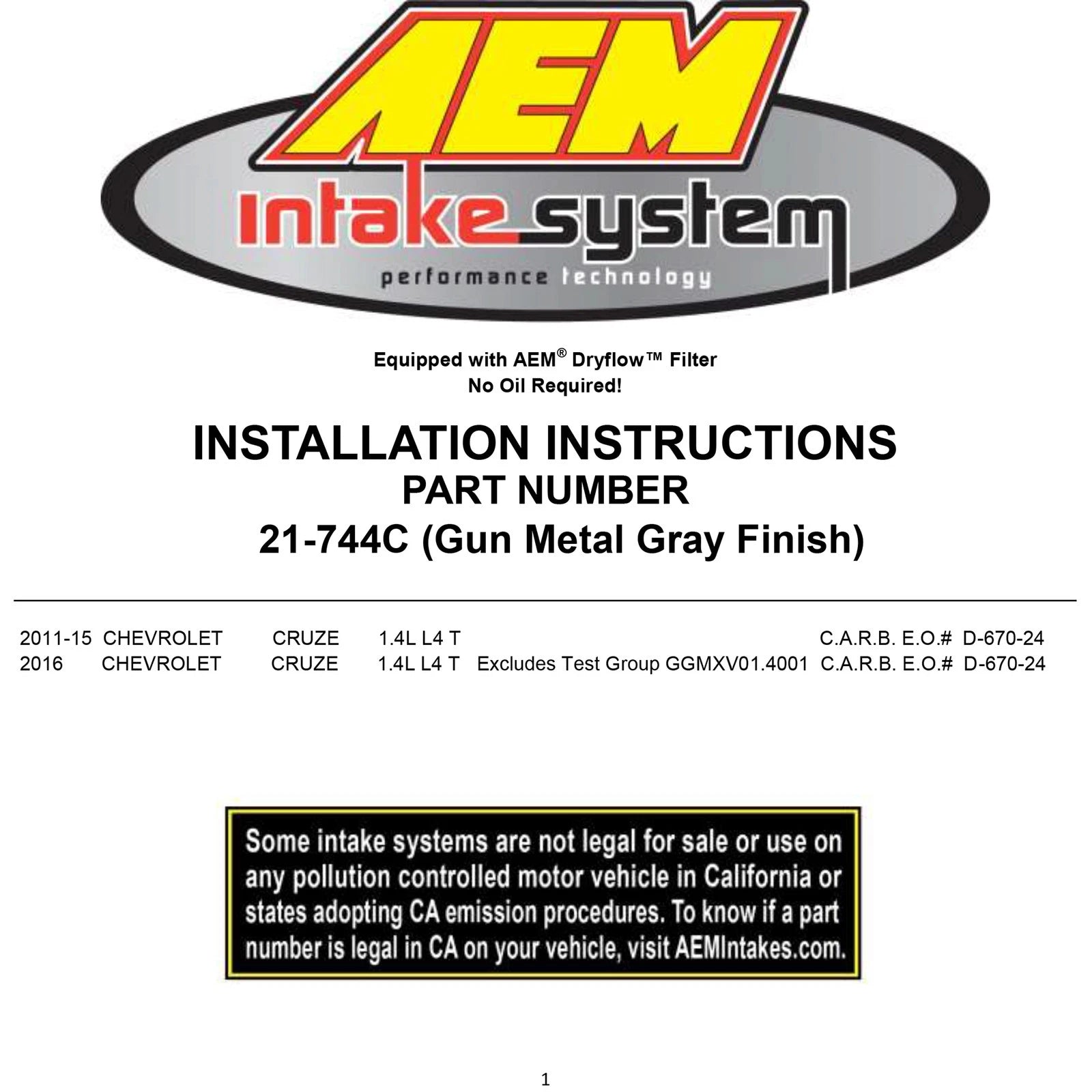 AEM Cold Air Intake System | Chevrolet Cruze (11-14) (21-744C)