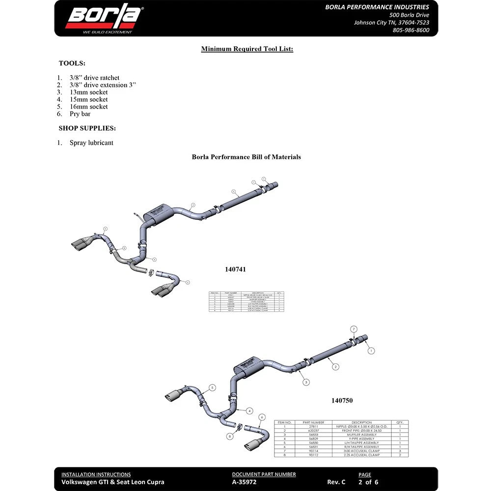 Borla S-Type Catback Exhaust | 2015-2017 Volkswagen GTI MK7 (140750)