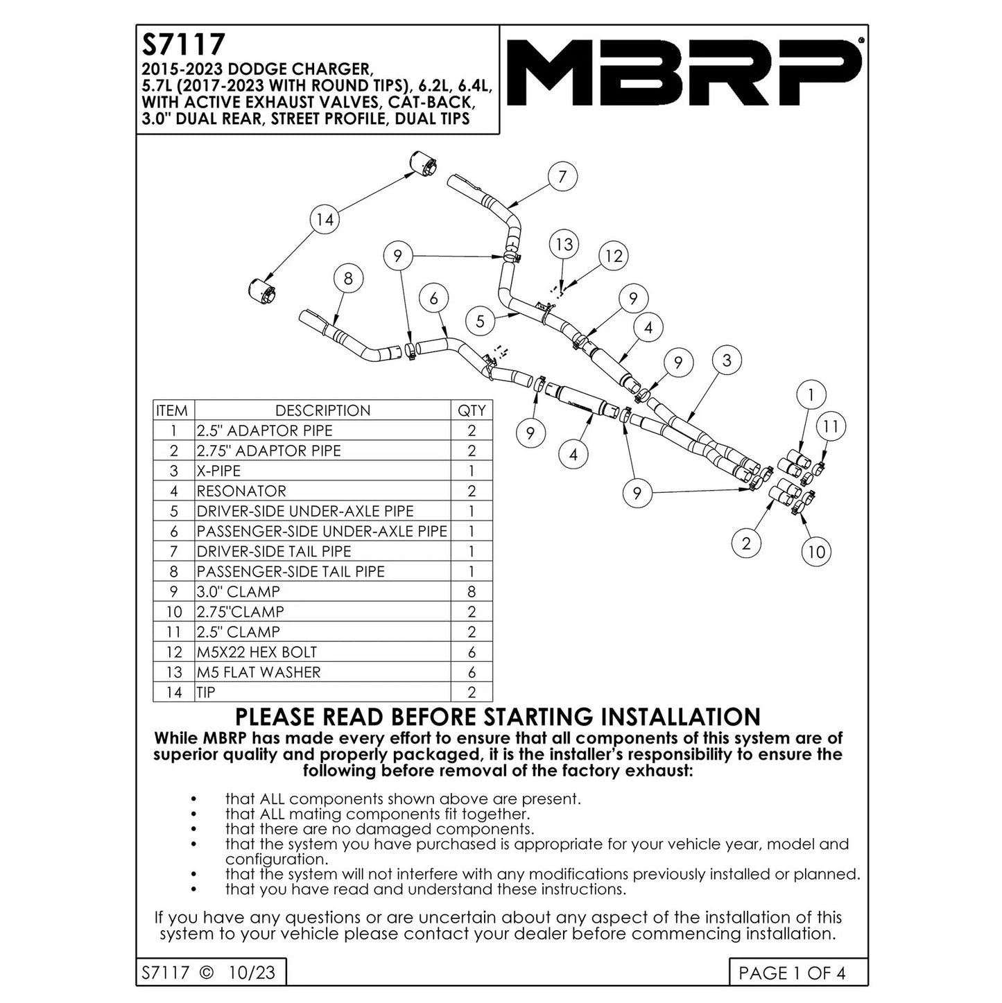 MBRP 3in Dual Rear Exit Aluminized Catback Exhaust | Dodge Charger 5.7L (17-21) (S7117AL)