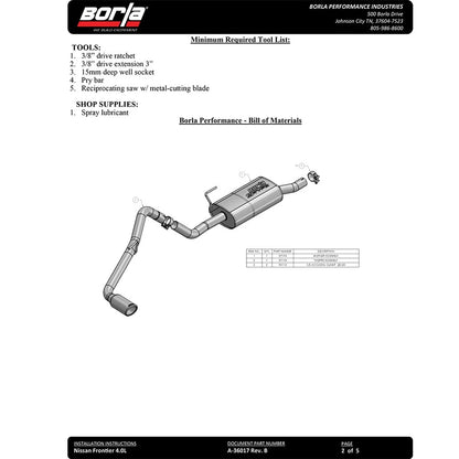 Borla Cat-Back Exhaust System - S-Type | 2005-2019 Nissan Frontier 4.0L (140802)