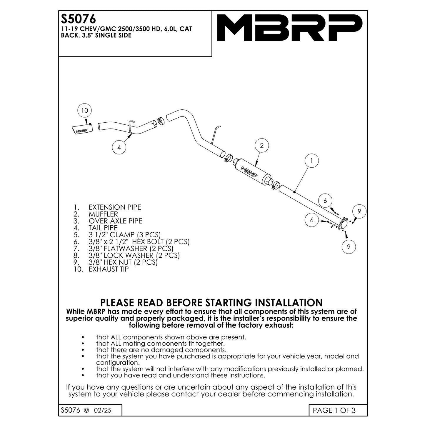 MBRP 3.5in T409 D&S Cat-Back Performance Exhaust | Chevy/GMC 2500HD 11-19 (S5076409)