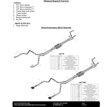 Borla 6.2L CC SB 147.5in WB S-Type True Dual | Chevrolet Silverado 1500 ZR2 & AT4X (140916)