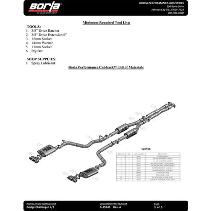 Borla Cat-Back Exhaust System - S-Type | 2009-2014 Dodge Challenger 5.7L (140707)