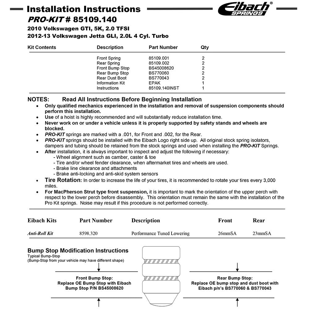 Eibach Pro Kit | 2010-2014 Volkswagen Golf GTI (85109.140)