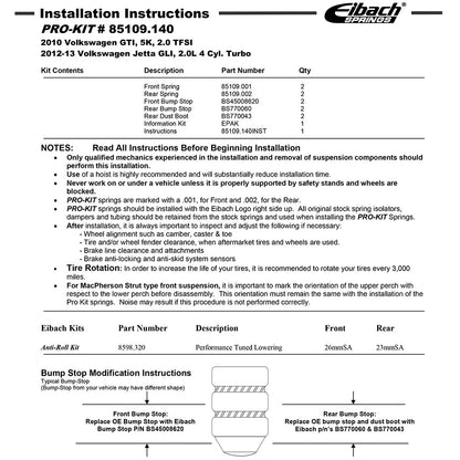 Eibach Pro Kit | 2010-2014 Volkswagen Golf GTI (85109.140)