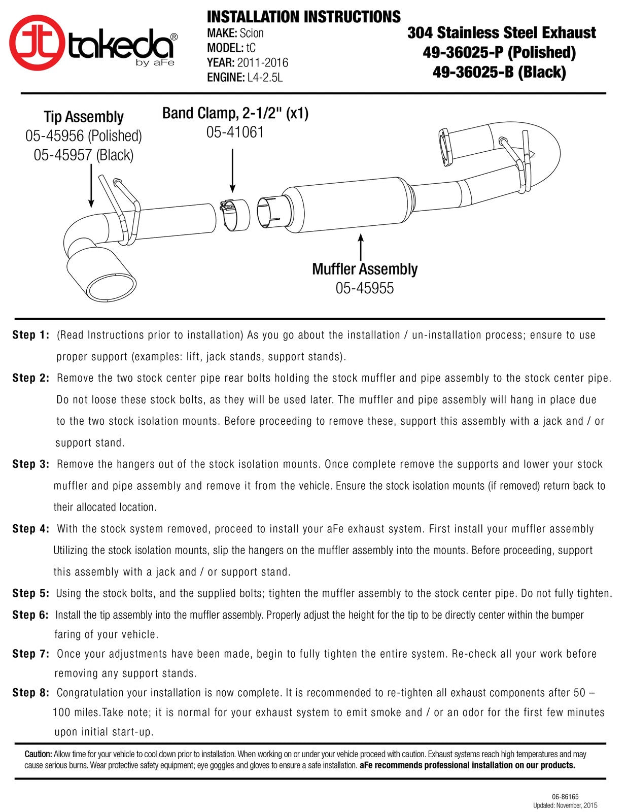 aFe 2-1/4 to 2-1/2in Stainless Steel Axle-Back Exhaust w/ Black Tip | Scion tC (11-16) (49-36025-B)