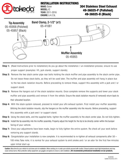 aFe 2-1/4 to 2-1/2in Stainless Steel Axle-Back Exhaust w/ Black Tip | Scion tC (11-16) (49-36025-B)