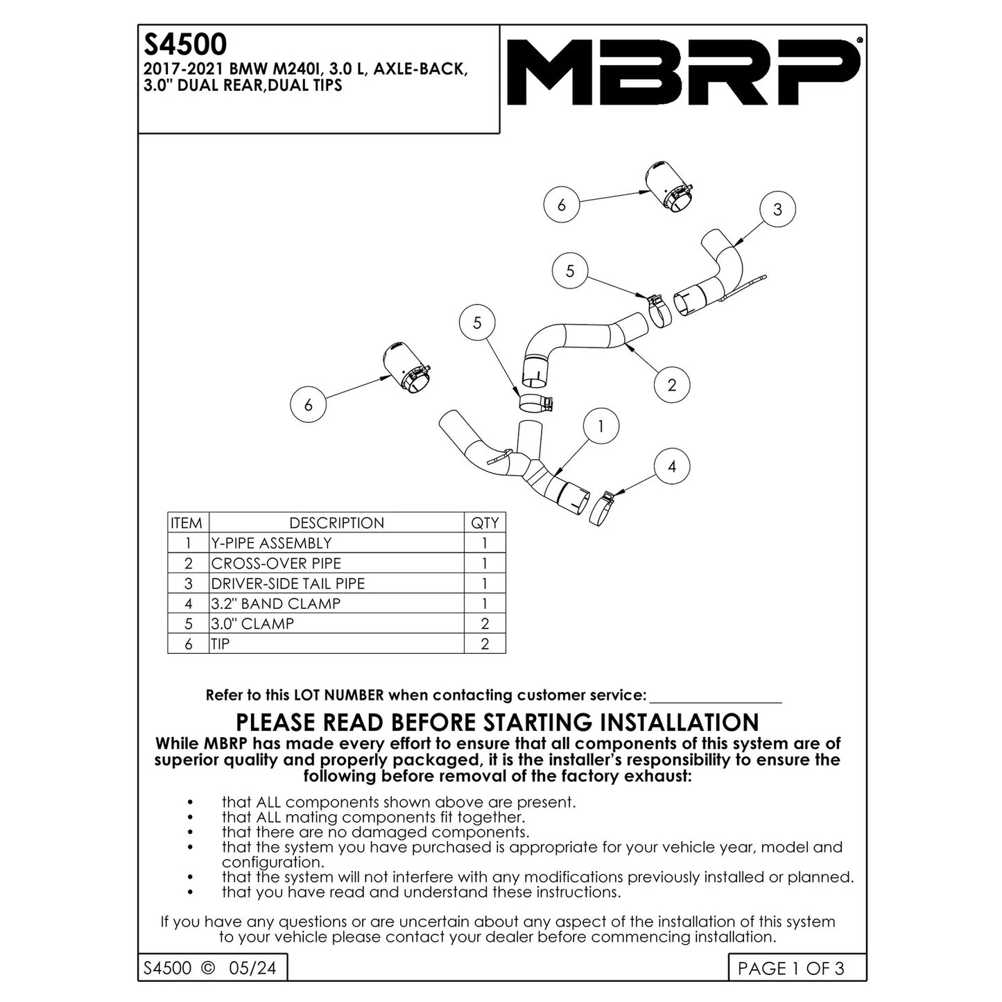 MBRP 3-In Armor Pro Street Dual Rear Exit Axle-Back | BMW M240i (S45003CF)