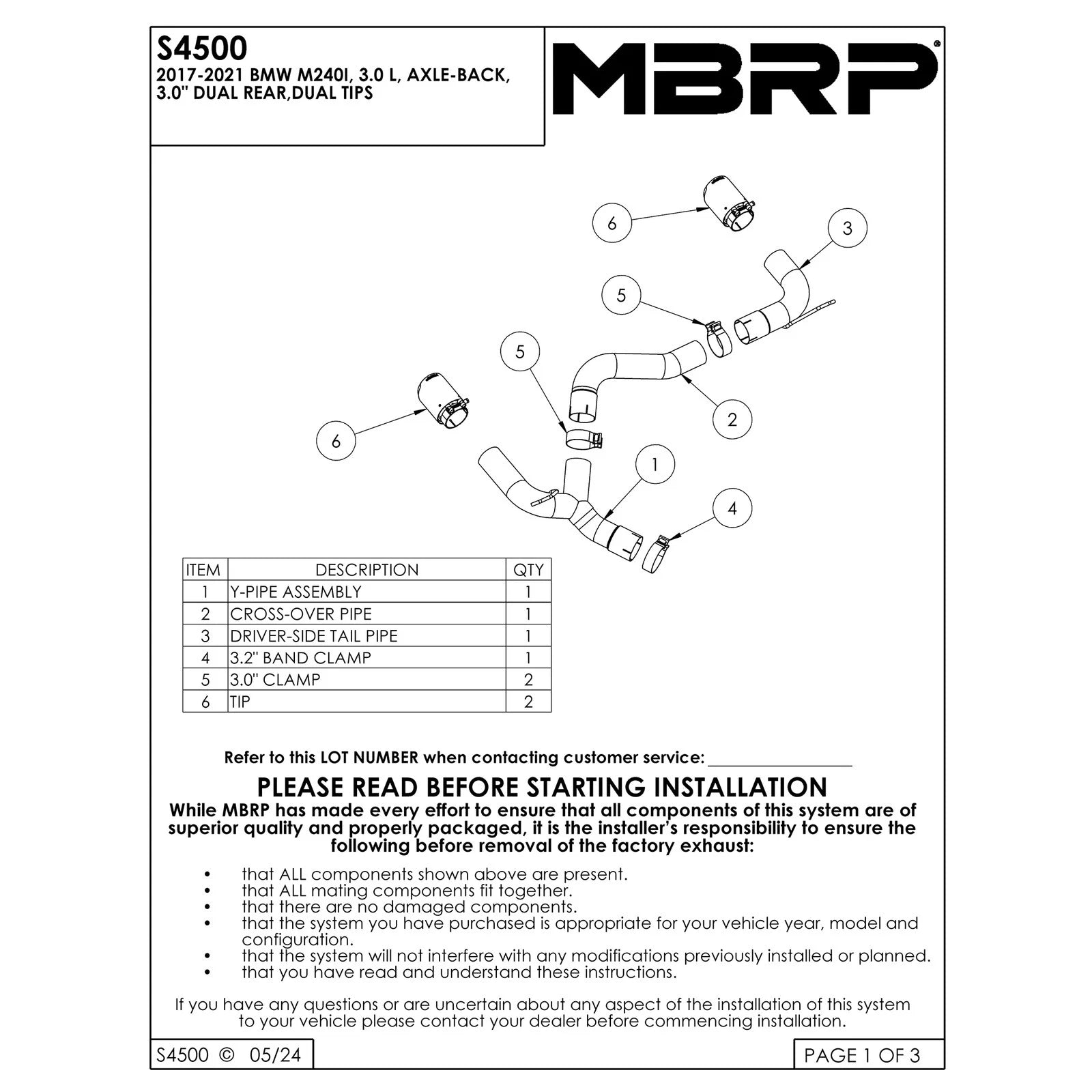 MBRP 3-In Armor Pro Street Dual Rear Exit Axle-Back | BMW M240i (S45003CF)