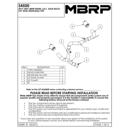 MBRP 3-In Armor Pro Street Dual Rear Exit Axle-Back | BMW M240i (S45003CF)