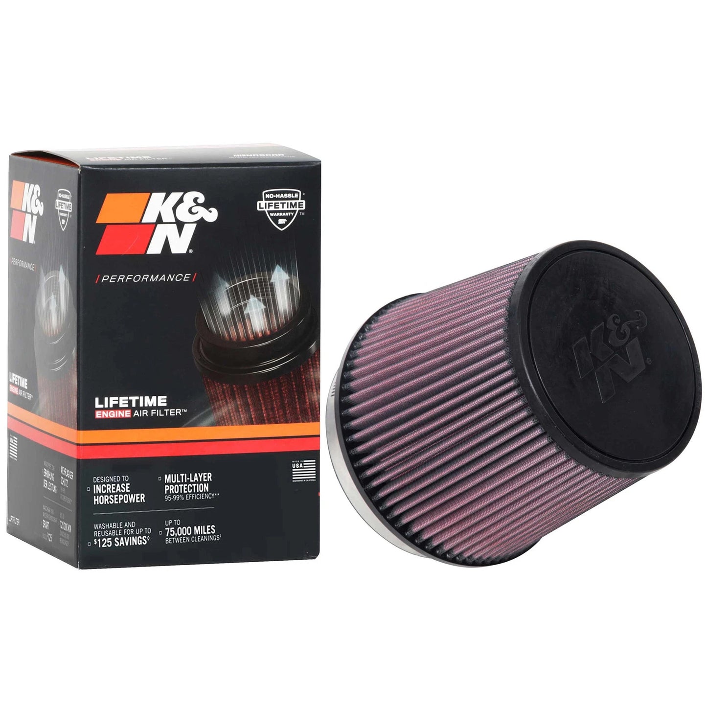K&N RU-1014 Universal Round Tapered Performance Washable Air Filter for Intake