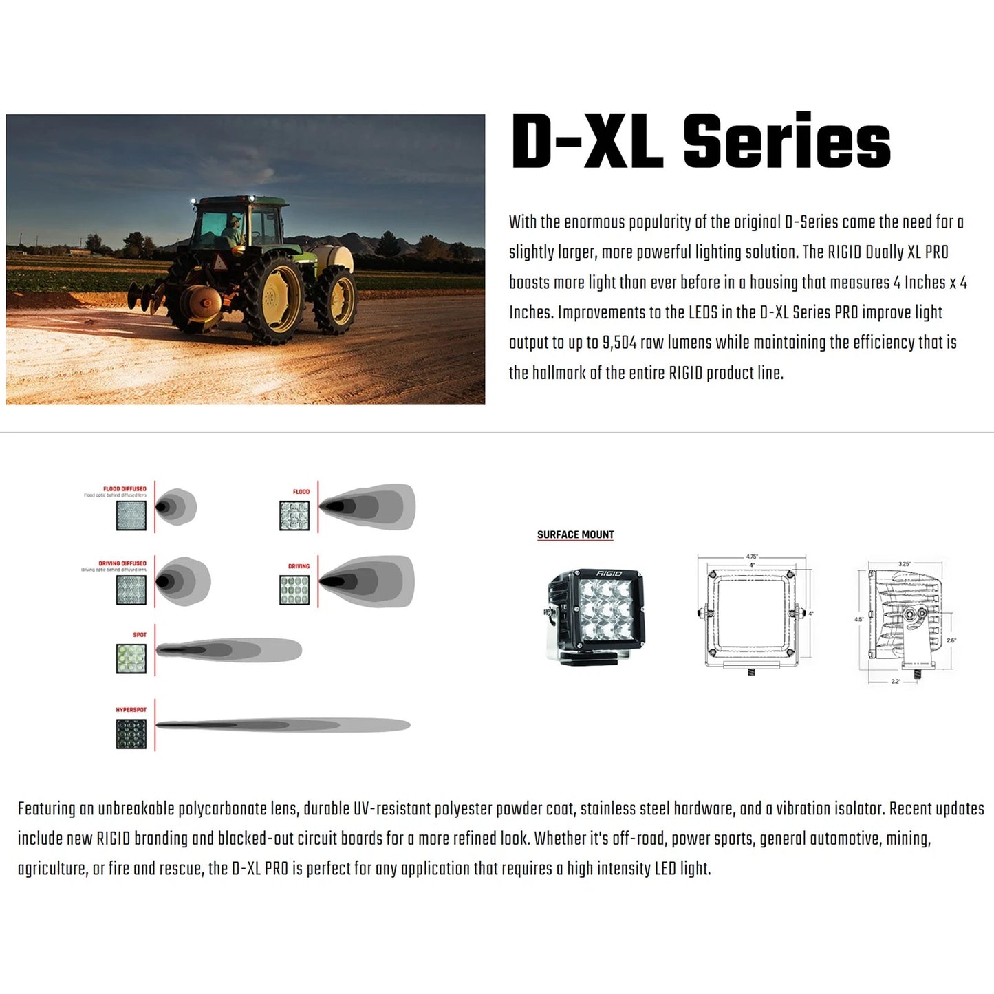 Rigid Industries Rigid D-XL Pro LED Light - Spot / Surface / Black Housing / Pair (RIG322213)