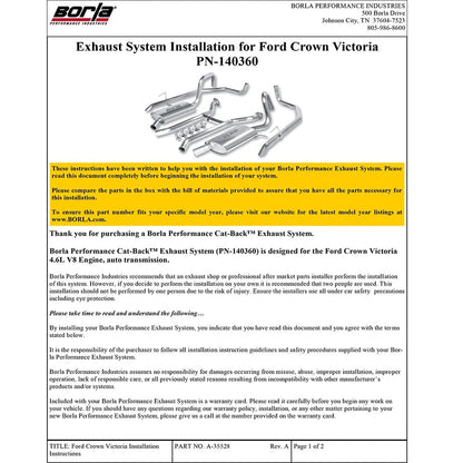 Borla Cat-Back Exhaust System - Touring | 2003-2011 Ford Crown Victoria 4.6L (140360)