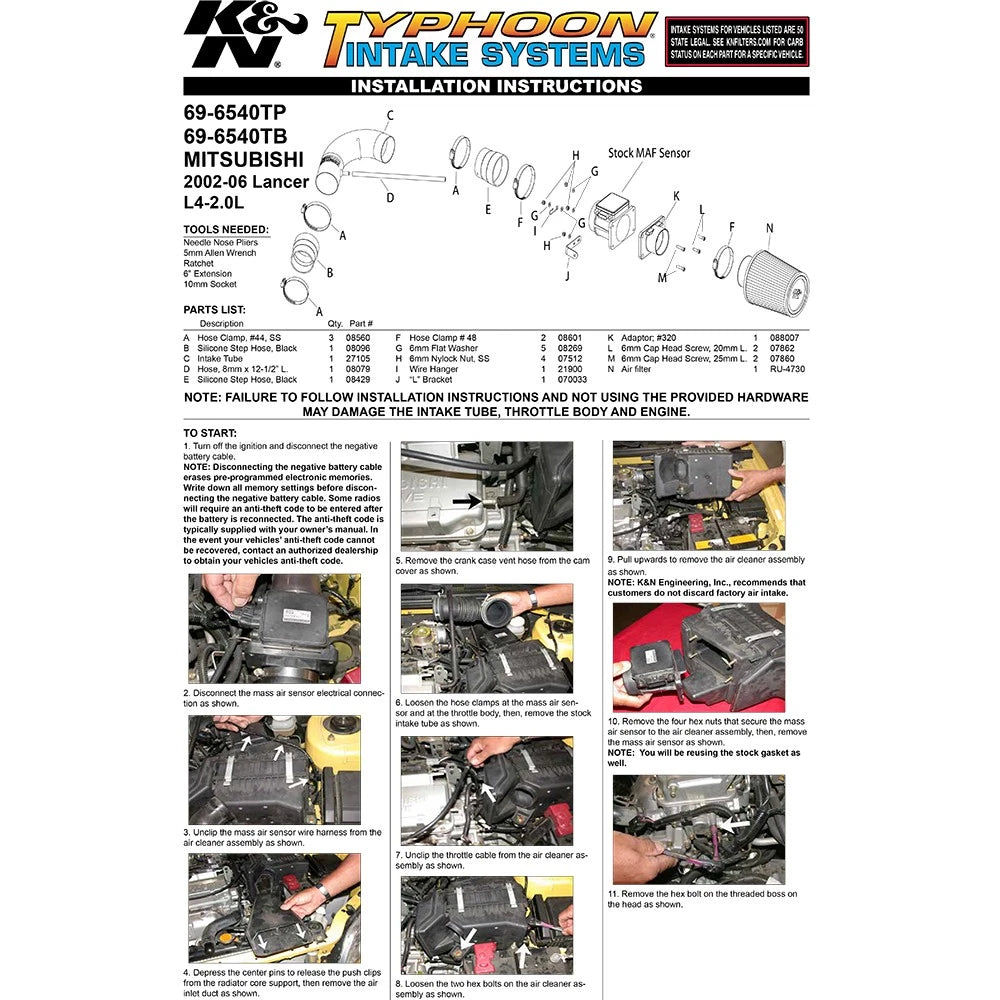K&N Blue Typhoon Short Ram Intake | Mitsubishi Lancer (02-06) (69-6540TB)