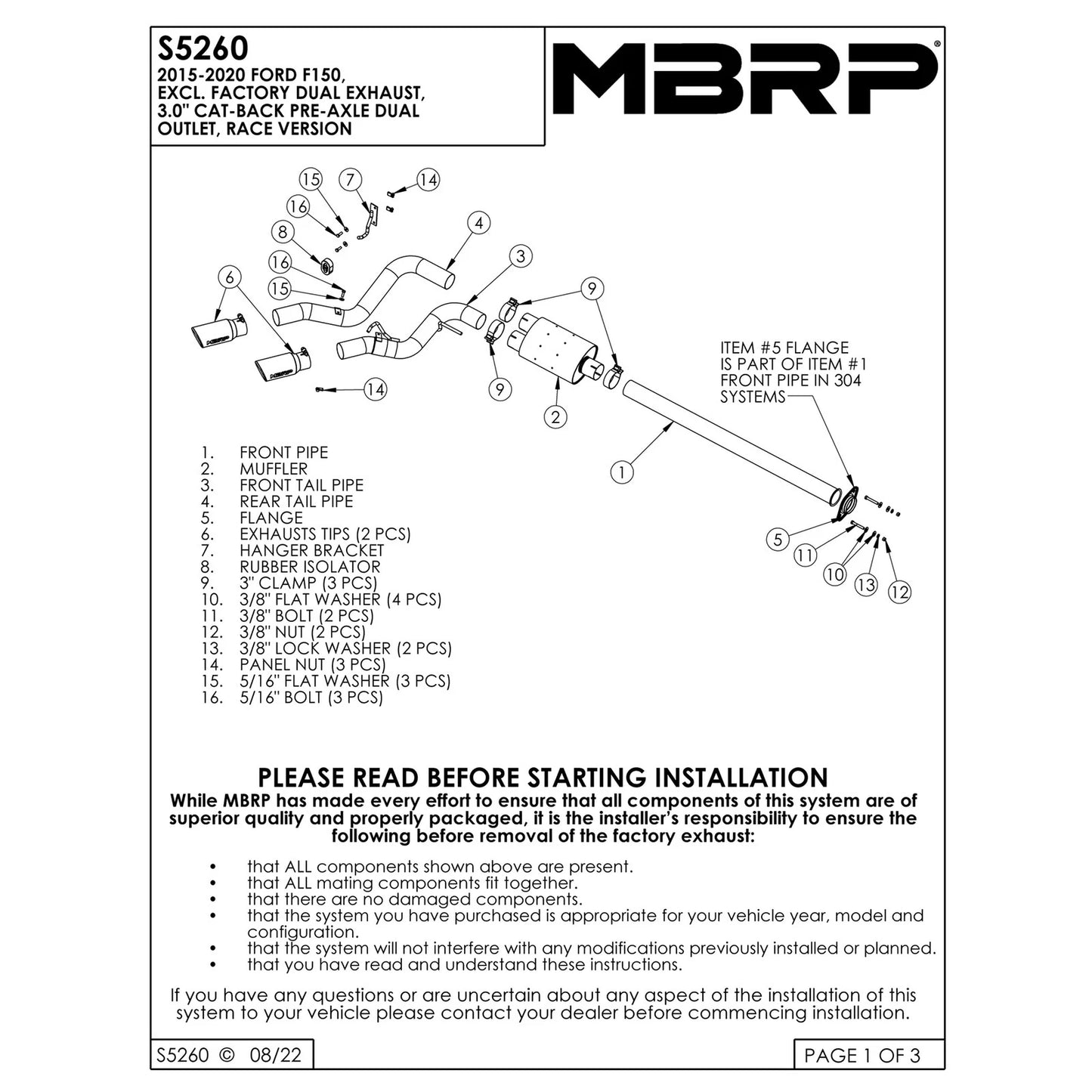 MBRP 3in Cat-Back Pre-Axle D&S Single Side Exhaust | Ford F-150 15-20 (S5260BLK) (S5260BLK)