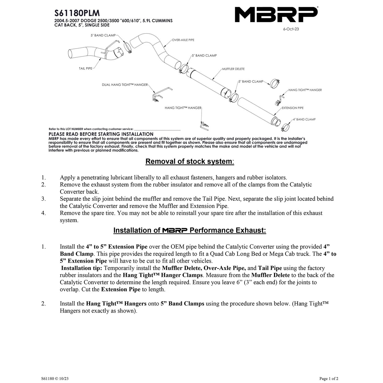 MBRP 5in Cat-Back Single Side Exhaust | Ram 2500/3500 Cummins (05-07) (S61180PLM)