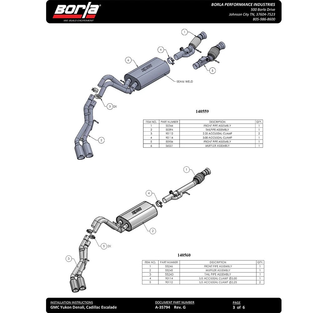 Borla 2.75in Dual Same Side Exit Cat Back | Chevy Tahoe 5.3L V8 (15-16) (140557)