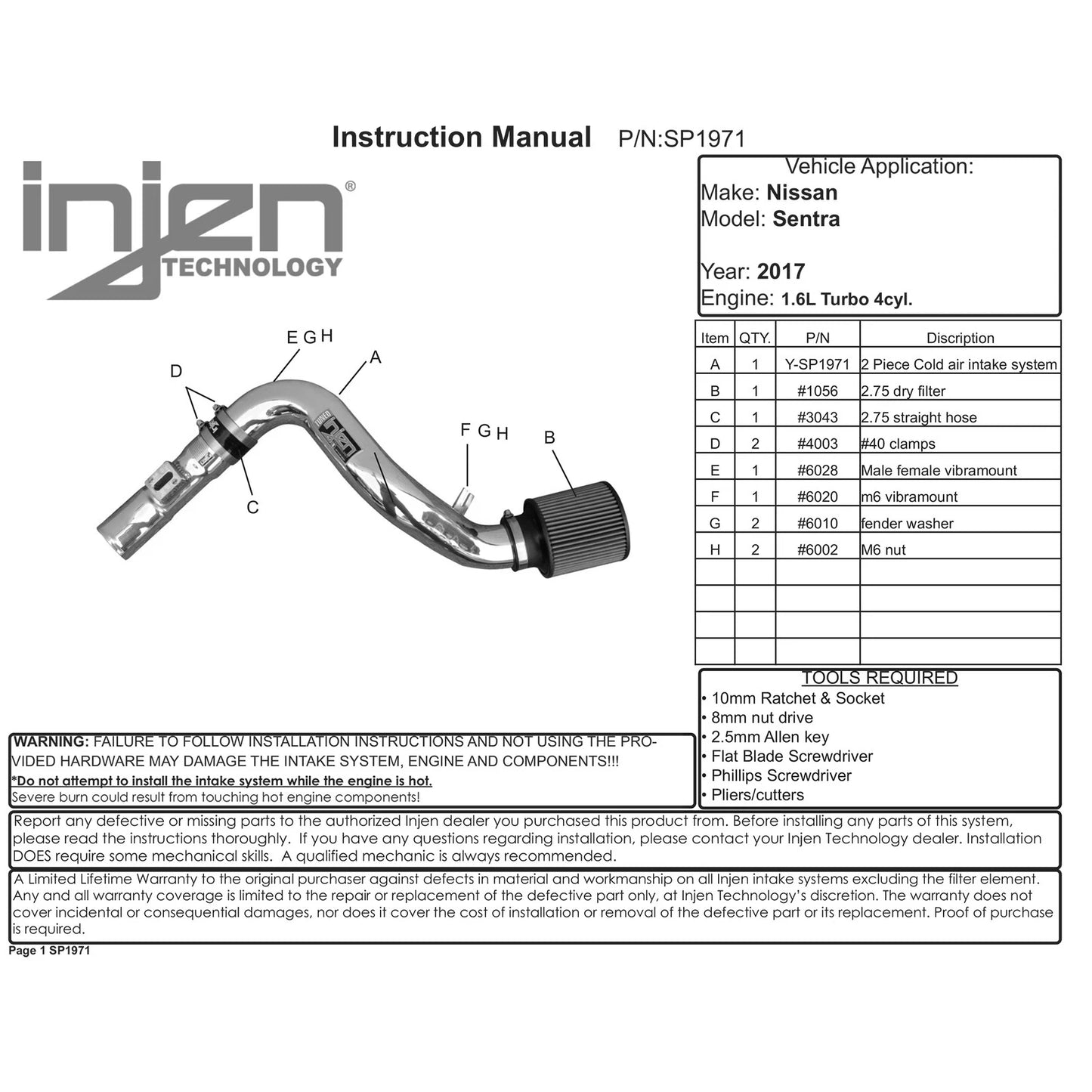 Injen Polished Cold Air Intake | Nissan Sentra (12-26) (SP1971P)