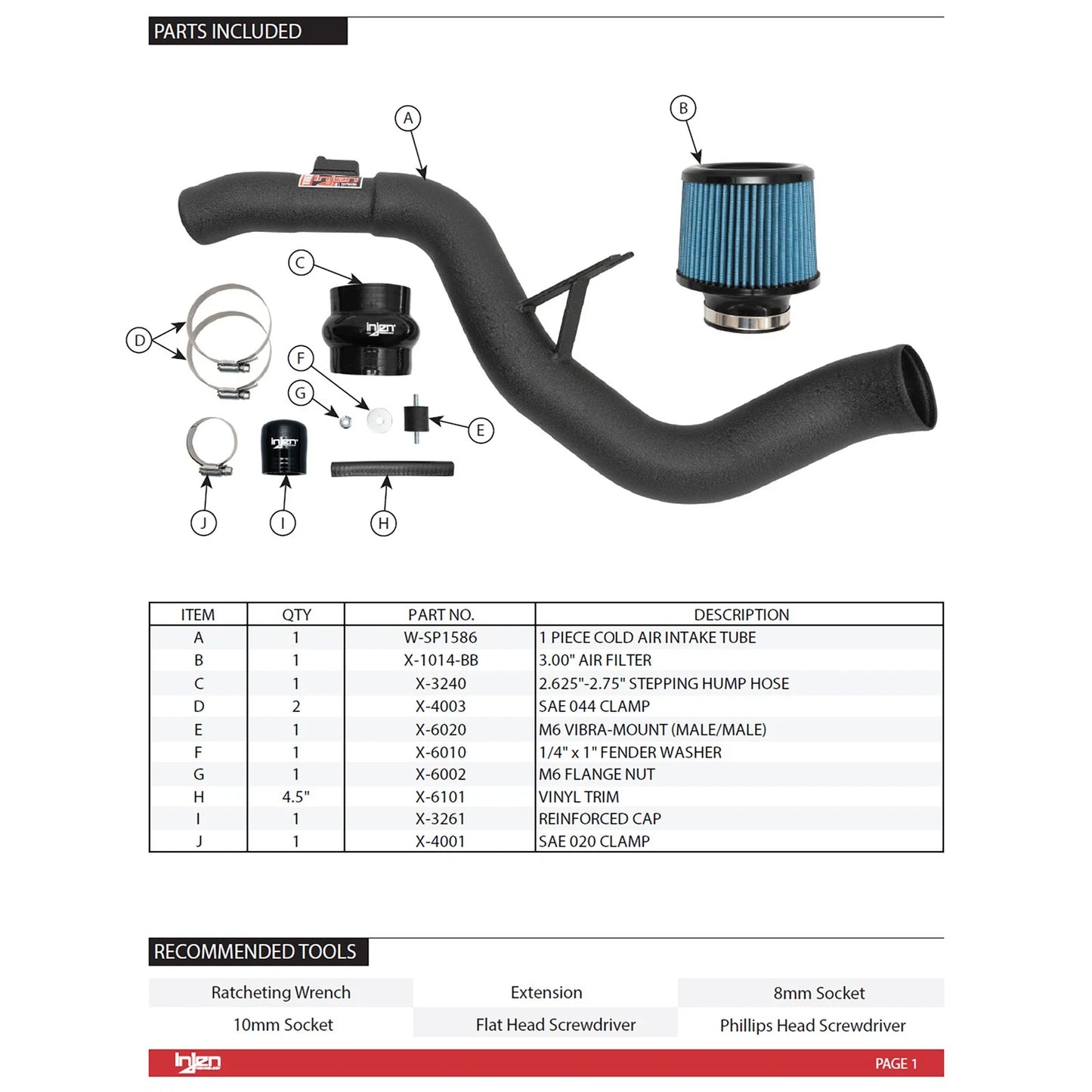 Injen 3.00in Wrinkle Black Cold Air Intake | Honda Civic (16-26) / Civic Si (16-26) / Acura Integra (23-26) (SP1586WB)