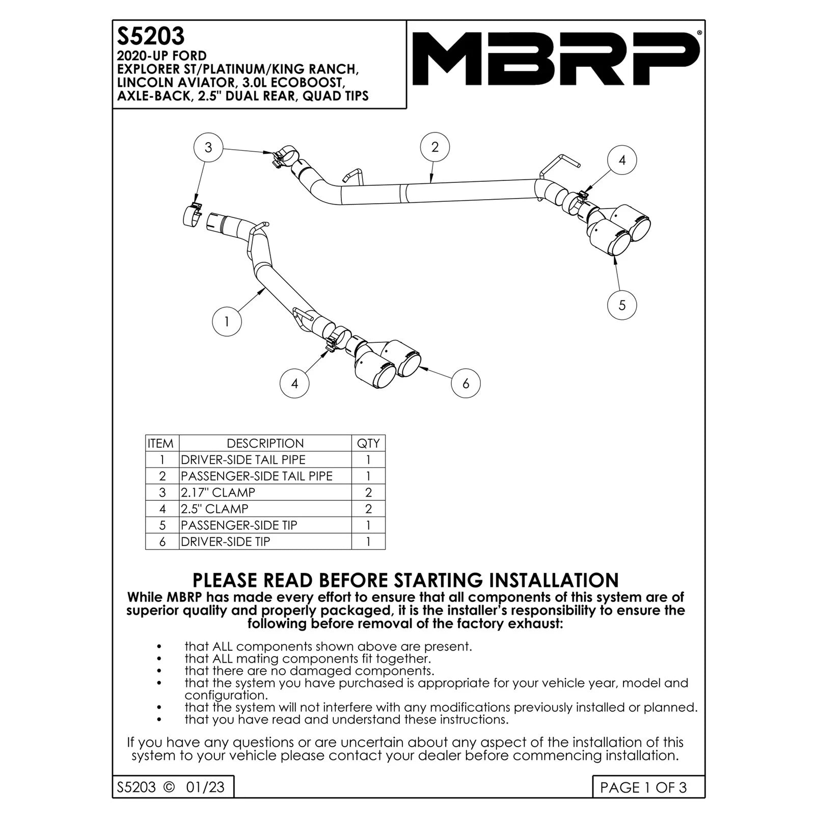 MBRP 2.5in Dual Rear Exit Axle Back Exhaust w/ Quad Tips | Ford Explorer ST 20-21 (S5203AL)