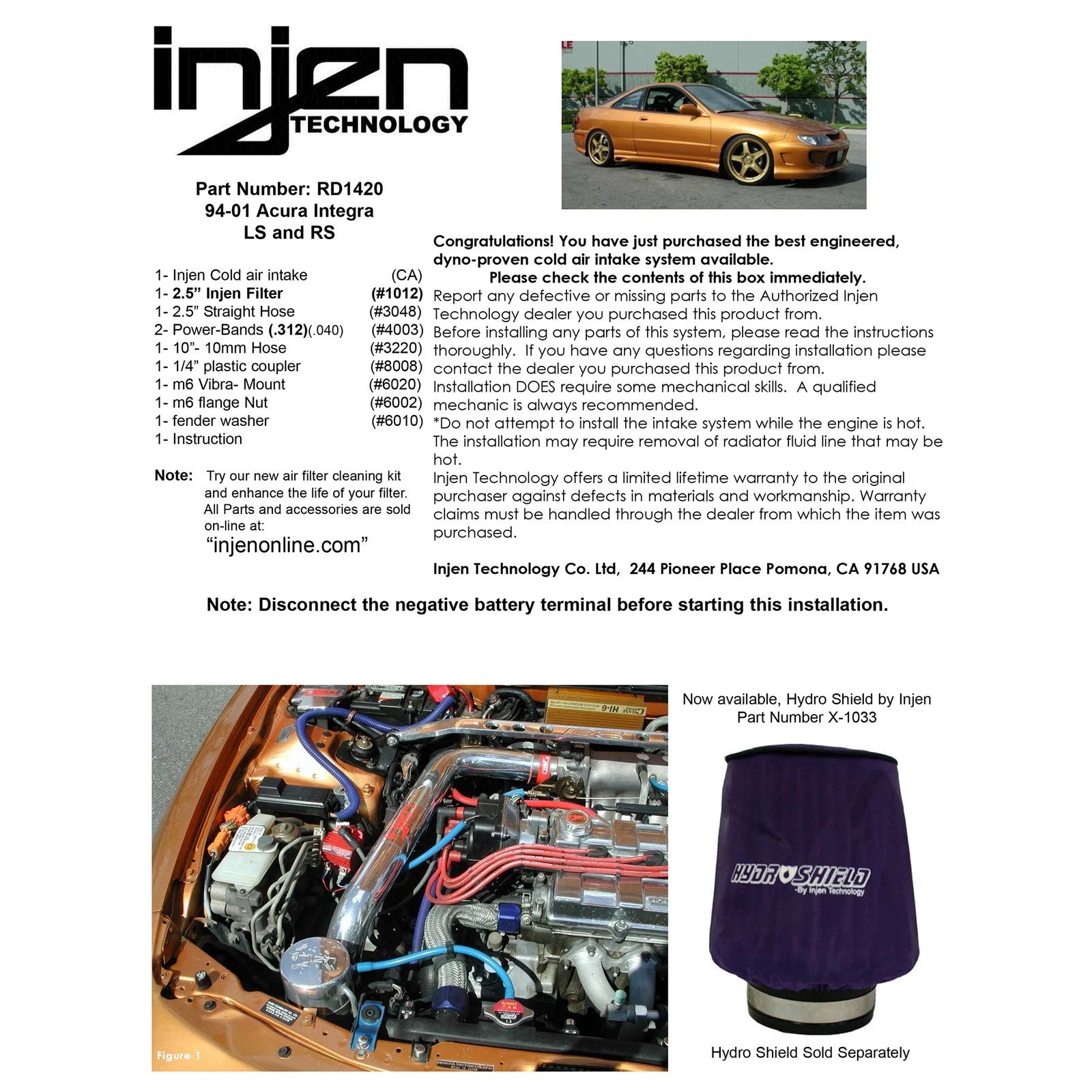 Injen Polished Cold Air Intake System | Acura Integra LS Special RS (94-01) (RD1420P)