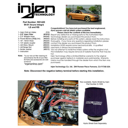 Injen Polished Cold Air Intake System | Acura Integra LS Special RS (94-01) (RD1420P)