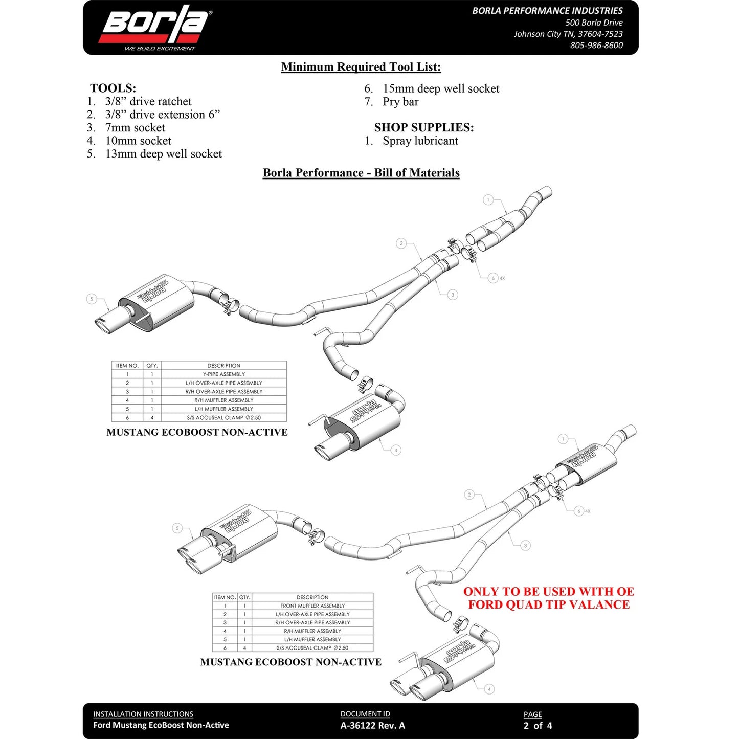 Borla 2.50 S-Type Black Chrome Catback Exhaust | Ford Mustang (24) (140979BC)