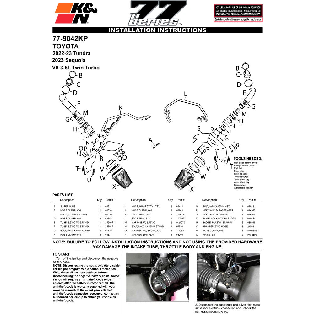 K&N Performance Air Intake System | Toyota Tundra (22+) (77-9042KP)