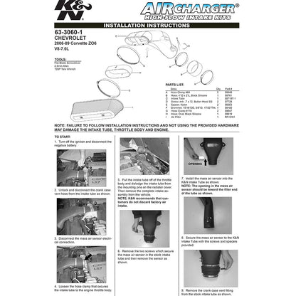 K&N 63-3060-1 Performance Cold Air Intake Kit for 2006-2009 Corvette Z06 7.0L V8