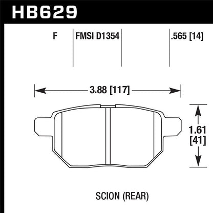 Hawk HPS Street Rear Brake Pads | Toyota xB/Corolla/Matrix/Prius (08-13,15-16) (HB629F.565)