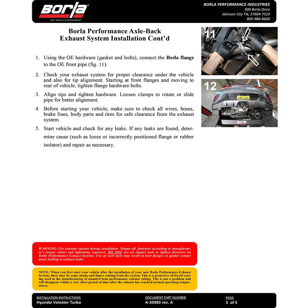 Borla S-Type Axle-Back Exhaust System | 2019 - 2021 Hyundai Veloster 1.6L Turbo (11959CB)
