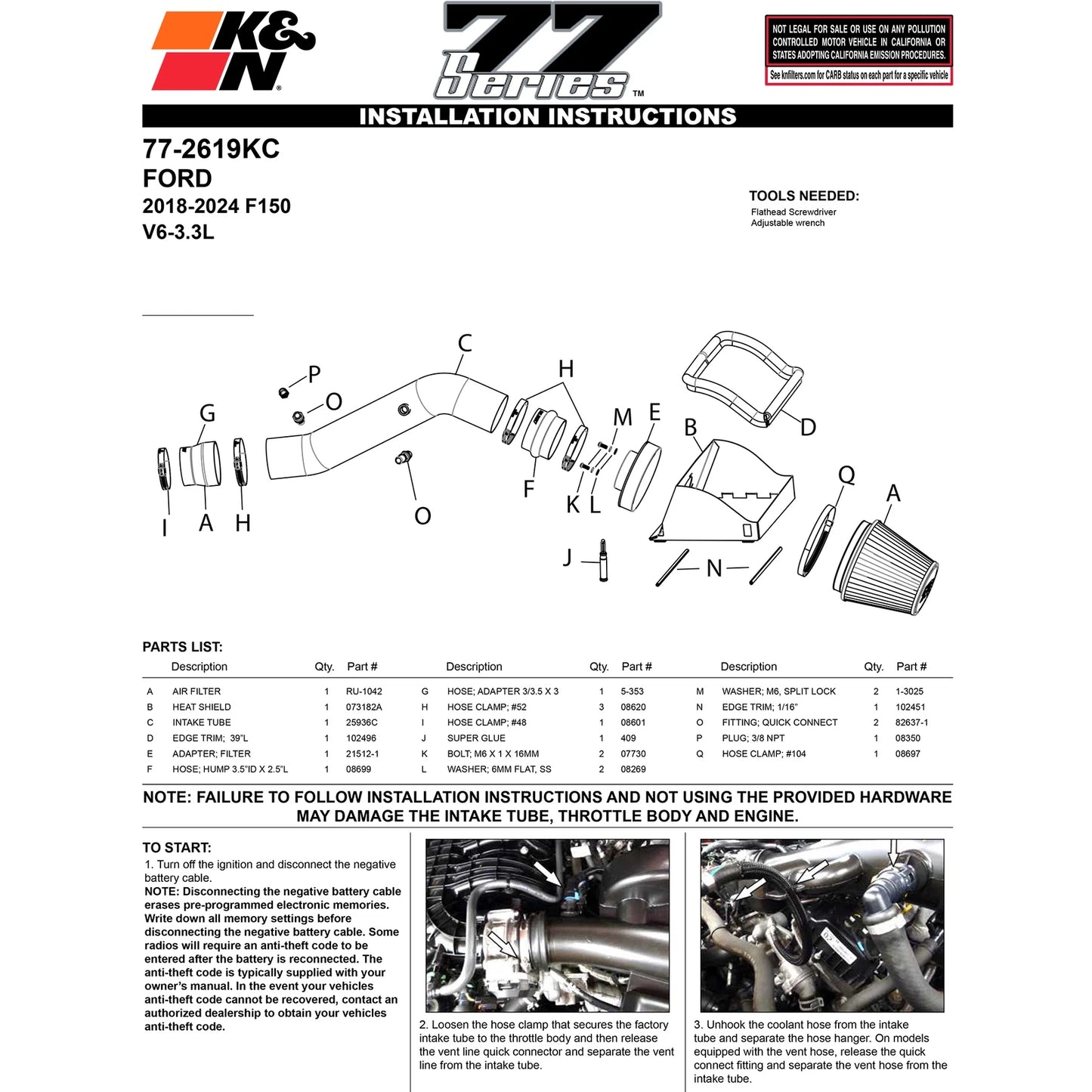 K&N Performance Air Intake System | Ford F-150 (18-24) 3.3L V6 (77-2619KC)