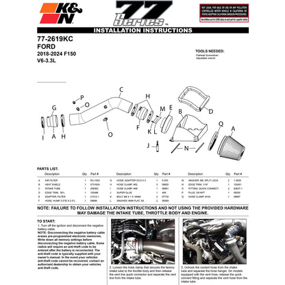 K&N Performance Air Intake System | Ford F-150 (18-24) 3.3L V6 (77-2619KC)