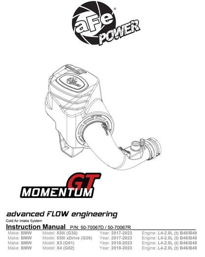 aFe Momentum GT Cold Air Intake System | BMW 530i / 530e (17-21) (50-70067D)
