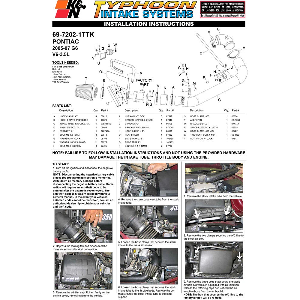 K&N 3.5L Typhoon Intake | Pontiac G6 (05-10) (69-7202-1TTK)