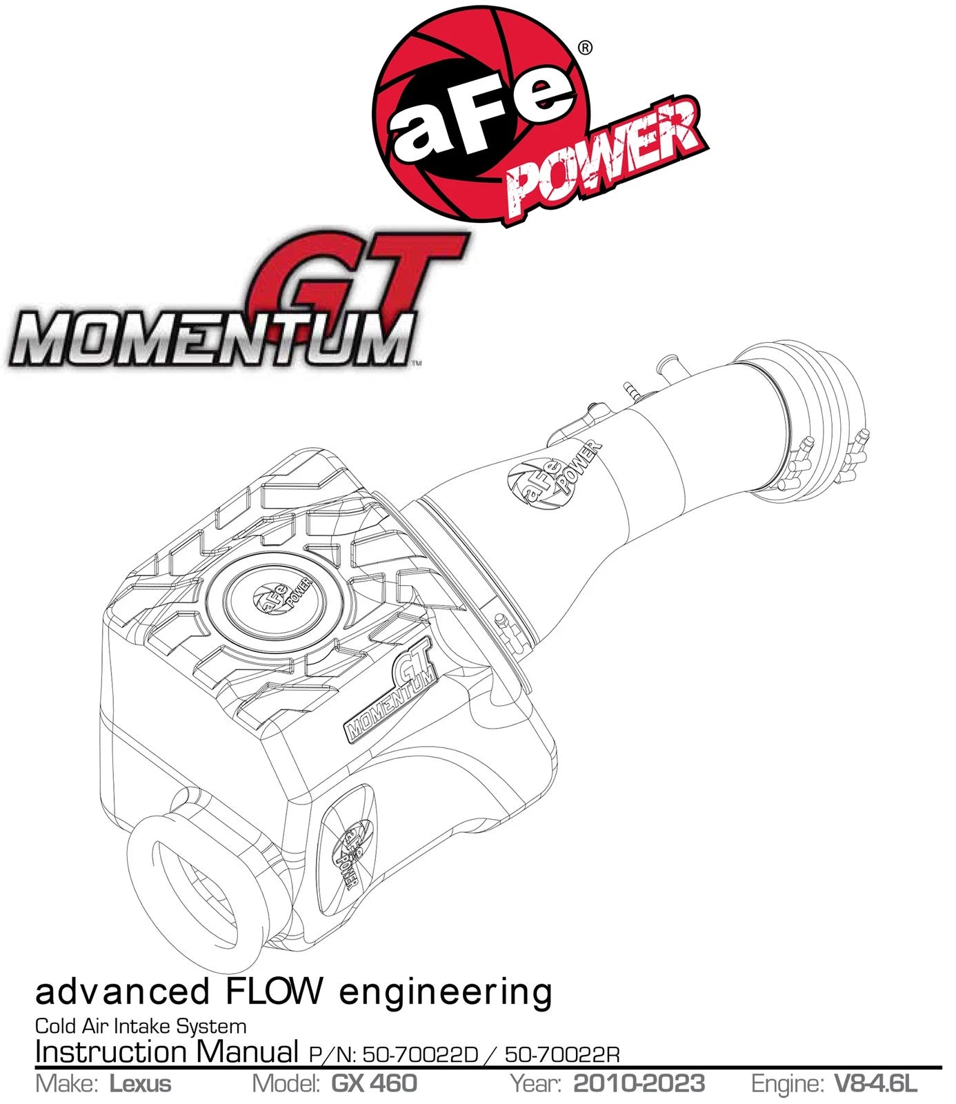 aFe Momentum GT Pro 5R Cold Air Intake 5" Flange | Lexus GX 460 V8-4.6L (50-70022R)